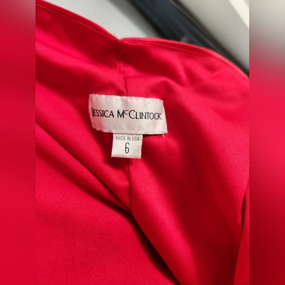 Jessica McClintok Full Length Halter Scrunch Red Satin Dress sz 6 - Picture 7 of 14